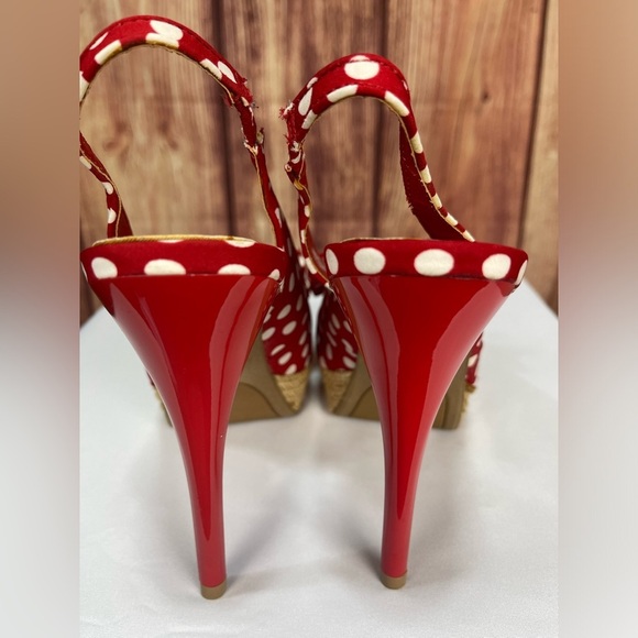 Red and white polka dot Bettie boop rockabilly platform high heeled shoes size 9 - Picture 12 of 17